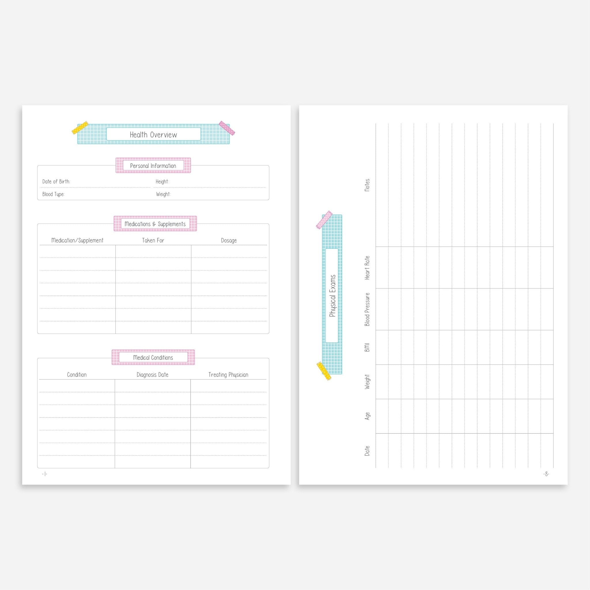 Planner Medical Insert Medical Record Bundle | Binder Planner Inserts – Bullet Planner