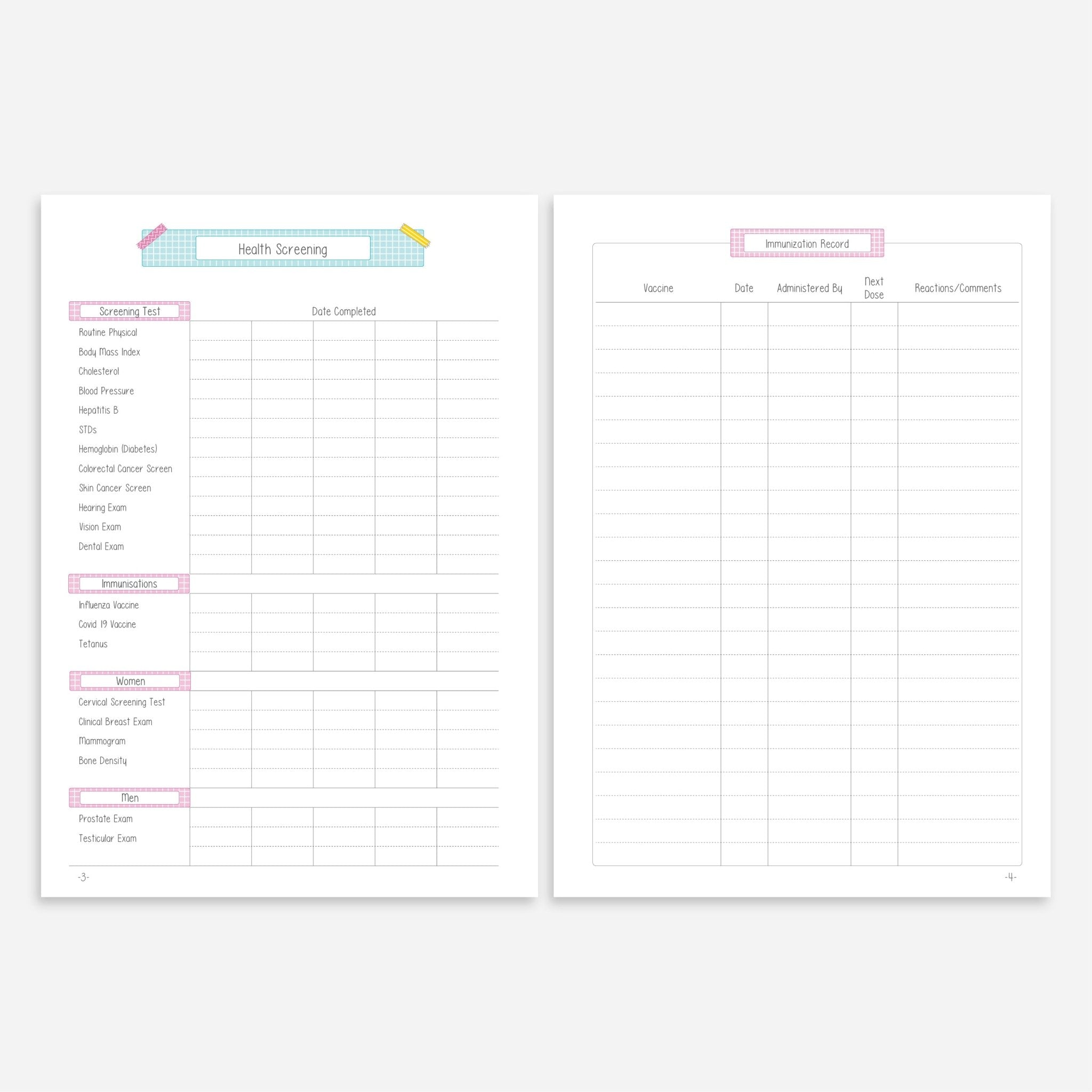 Planner Medical Insert Medical Record Bundle | Binder Planner Inserts – Bullet Planner