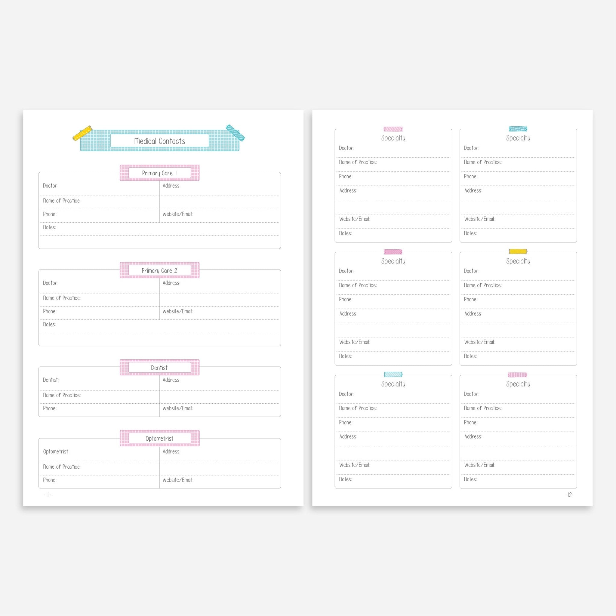 Planner Medical Insert Medical Record Bundle | Binder Planner Inserts – Bullet Planner